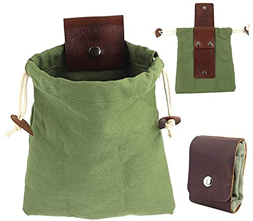 Foraging Bag Belt,Waxed Canvas Foraging Pouch Collapsible,Leather Belt Pouch Men Foraging Bag,Multi-Purpose Foraging Bag,Collapsible Waxed Canvas Foraging Pouch for Outdoor Camping (Green)