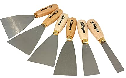 Malerspachtel Profi - 6er Set - gehärtetem, durchgehendem Stahl - Spachtel - Holzgriff - Malerwerkzeug - Tapezierwerkzeug - Malerspachtel 20mm, 40mm, 60mm, 80mm, 100mm, 120mm