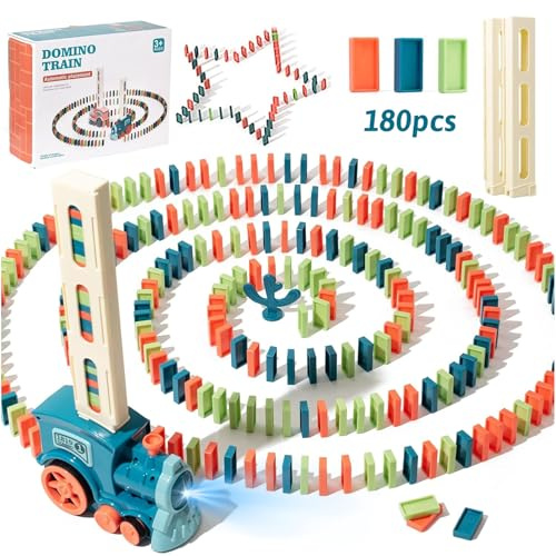 71Nmly Jouet de Train Domino,180 pièces de Blocs Électrique Train,Jouets de Construction et d'empilage,pour Filles et Garçons