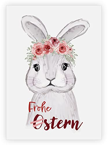 4x Niedliche Osterkarte Klappkarte mit Aquarell Osterhäschen: Frohe Ostern schöne Grußkarte zu Ostern mit Umschlag für Freunde und Familie