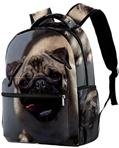 WOSHJIUK Schulrucksack Reisetasche,Mops Haustier Hund,Tagesrucksack für Spaziergänge im Freien,kleiner Sackpack