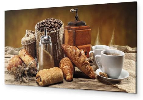 murando - Akustikbild Küche Kaffee Bilder Akustikschaum Hochleistungsschallabsorber Schallschutz Leinwand 1 tlg Wandbild Raumakustik Schalldämmung Croissant Kaffeetasse j-A-0059-b-b
