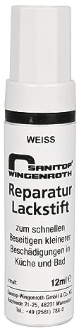 Sanitop-Wingenroth Lack-Reparaturstift 12 ml | Lackstift für Kratzer | Metall | Stahl-Emaille | Keramik & Acryl | Pinselapplikation | Korrosions- und Rostschutz | Weiß | 661164