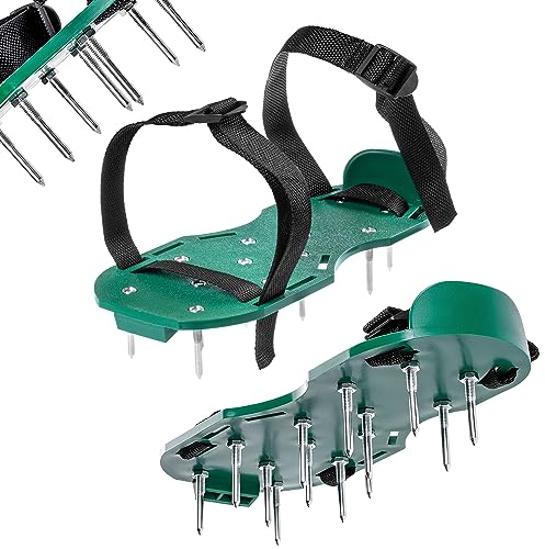 KADAX Rasenlüfterschuhe, Nagelschuhe mit 13cm Nagel, Vertikutierer aus hochqualitativen Materialien, Rasenbelüfter, Aerifizierer für Gartenschuhe (Grün)