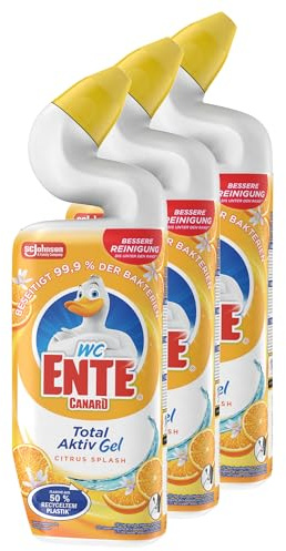 WC-Ente Total Aktiv Gel, Flüssiger WC-Reiniger, Toilettenreiniger, Citrus Splash (erfrischender Zitronen-Duft), 750 ml (Packung mit 3)