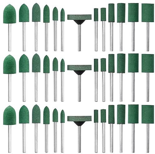Mesee 39Pcs Rubber Polishing Bits Assorted Grinding Head Buffing Wheel 13 Sizes Buffer Abrasive Bits 3mm Mandrel Bullet Cylinder Disc Shaped Polishing Burrs Bit Kit for Dremel Rotary Tools - Green