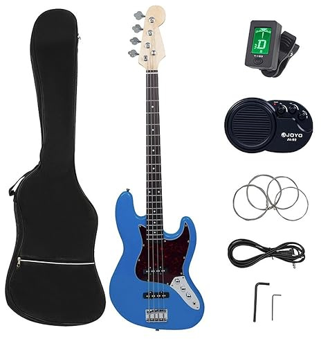 E-Bass 4 Saiten E-Bass 4 Saiten 4 Saiten E-Bass Set 4 Saiten Rock Instrument Profi Anfänger Gigging E-Bass Instrument Spielinstrument Komplettes Set E-Bass (Blau)