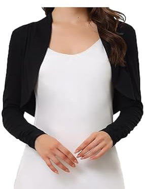 P&R DANCEWEAR LTD Women's Plain Bolero – Ruched Long Sleeve, Open Front, Cropped Cardigan Jacket | Stylish Look(12-14, Black)