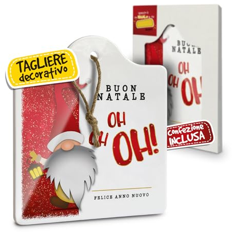 Tagliere Sottopentola Natalizio in Ceramica, Idee Regalo Natale Originali Donna, Mamma e Nonna, per Casa e Cucina, Personalizzati con Illustrazione Originale Elfo Oh Oh Oh