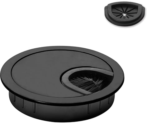 Bruce.® 1x Kabeldurchführung Ø60mm Metall für Schreibtisch & Möbel – Endlich Ordnung im Büro und Zuhause – mit Bürsten- & Gummieinsatz – Schwarz