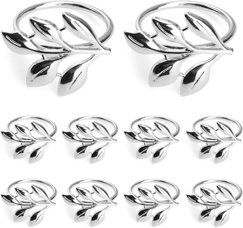 Serviettenringe Silber,12 Stück Serviettenringe Set Aussehen der Blätter Serviettenschnallen,Servietten Ringe für Hochzeitsfeier Abendessen Hotel Festival Abendessen Esstisch Tischaccessoires