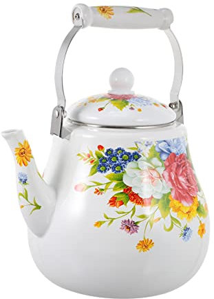 Hervidor de agua esmaltado, cafetera para acampar, cafetera turca, hervidor de agua esmaltado, tetera, recipiente con tapa, tetera de acero inoxidable, hervidor de agua caliente, estufa de camping,