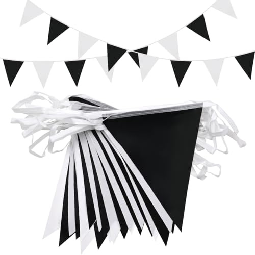 Topeedy 20M Black and White Bunting Banner Party Decoration,52pcs Reusable Black Pennant for Birthday Weeding Party Baby Shower Home or Garden Triangle Flags