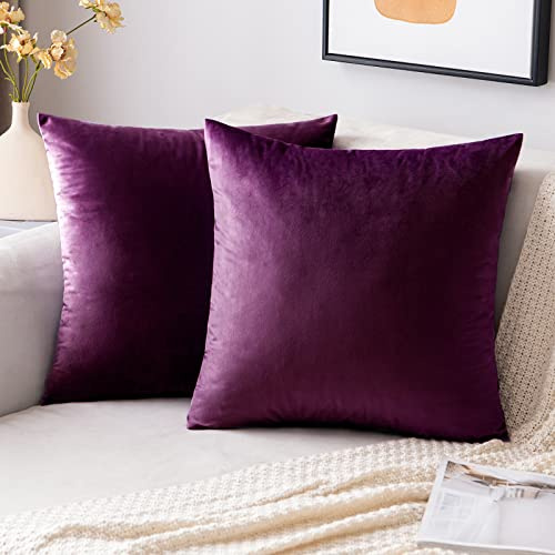 EMEMA Kissenbezug 40x40 Samt Dekokissen Aubergine Lila Sofakissen 2er Set | Kissenhülle Dekorative Pillow Case Home Decoration Lendenkissen Wurfkissenbezug Sofa Wohnzimmer Schlafzimmer