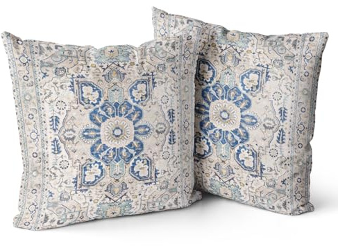 Snylcce Boho Floral Wurf Kissenbezüge Set von 2 bunten böhmischen Blumen dekorative Kissen Kissenbezug für Schlafzimmer Sofa Home Decor, 45x45 cm, Samt, kurzer Plüsch (Cerulean)