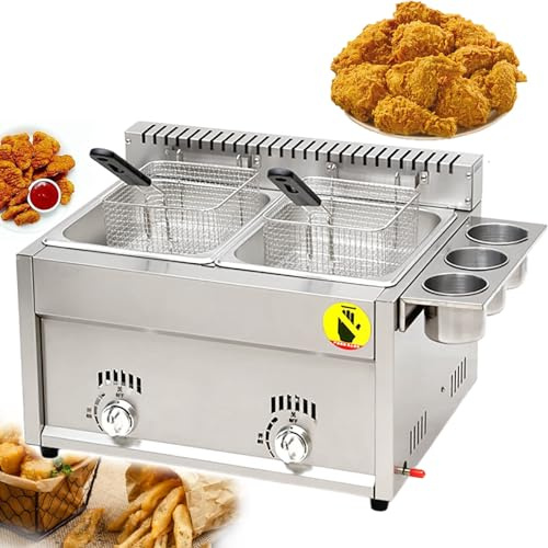 Fablestoryem Friteuse Commerciale,friteuse à gaz de comptoir 8 L x 2,friteuse de Cuisine au Propane Liquide ou au gaz Naturel, friteuse pour Frites,Beignets de Dinde,Cuisine à Domicile,Restaurant