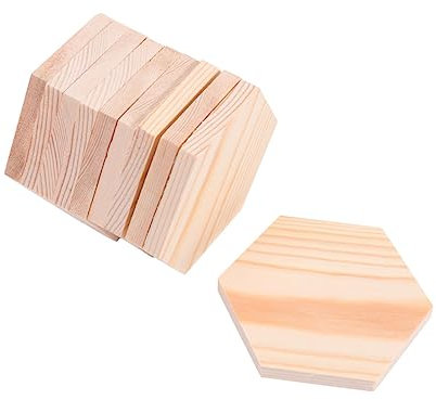 VILLFUL 10stücke Holzblock Massiv Aus Kiefernholz Kleiner Bastelholzblock Sechseckiger Profiliertes Diy-holzblöcke Handgefertigt Für Kunsthandwerk Und Dekoration