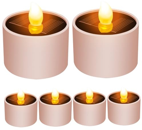 Velas solares a prueba de agua al aire libre, 6 piezas de mando de té de dospcs a amanecer, luces de té LED reutilizables, 2.1x2.1 pequeñas luces solares para el jardín de la linterna acampar al aire