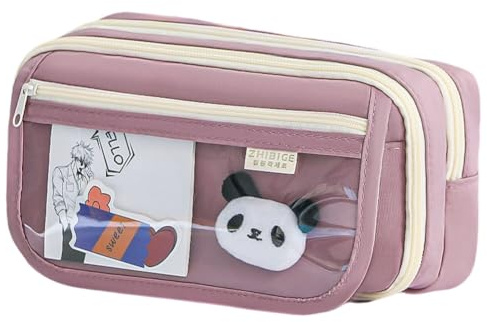 ISAKEN Estuche portalápices de gran capacidad, funda de lápiz con 3 compartimentos para niña joven, bolsa de maquillaje para escuela y oficina, violeta, M