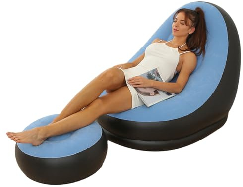Leapiture Aufblasbarer Stuhl, faltbar, beflocktes PVC, bequem mit Fußhocker, Lounge-Sessel für Outdoor-Camping-Reisen (Purpurblau)