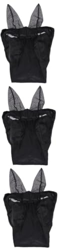 WOONEKY 3St Fliegenschutzmaske Masken Pferdekopf Netz Pferdemaske Maske aus Pferdenetz Pferdekopf-Mesh-Maske Horse mask Pferdefliegenmaske Mückenschutzmaske Kopfschutzmaske Black