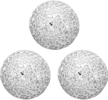 sourcing map 3 bolas de cristal decorativas de 2.36 pulgadas, esferas de centro de mesa, esferas de mosaico de vidrio para decoración, cuencos, jarrones, mesa de comedor, fiesta, color plateado