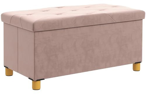 HOMCOM Banc de Rangement, Bout de lit, Pliable, 76 x 38 x 38 cm, Volume 67 L, capacité de Charge 120 kg, avec Couvercle, pour Chambre, Couloir, Salon, Rose
