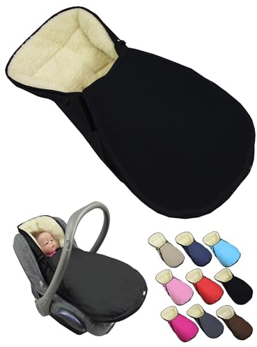 Fotsäck för babystol [vinteråkpåse] för barnbilstol kompatibel med Maxi Cosi babystolar grupp 0 lammull sittdyna justerbar (svart)