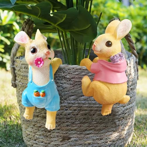 Nexoria Osterhasen Blumentopf Hugger, 2 Stück Osterhasen Figuren Gartenfiguren Osterhase Deko Blumentopf Aufhänger Kaninchen Statuen Osterdeko Osterhase Figur Osterdekoration für Blumentopf Garten