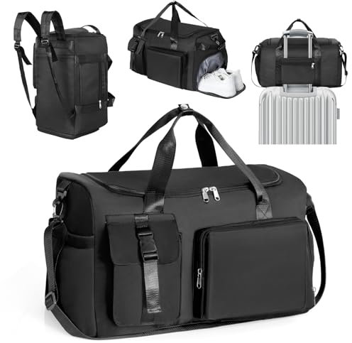 Cozary Sporttasche Herren Damen - 42L Groß Reisetasche - Wasserdicht Oxford-Gewebe - Mehrere Fächer - 3-in-1 Fitness Tasche mit Schuhfach und Nassfach - Ideal für Training Reise Business - Schwarz