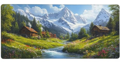 Gaming Mauspad, Grün Mousepad XXL 600x400x3mm Mousepad Gaming Landschaft, Schreibtischunterlage Mit Kantenschutz, Wasserabweisend Maus Pad Gaming Zubehör Verbessert Präzision und Geschwindigkei-z655