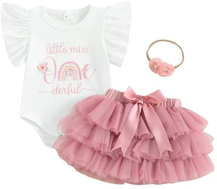 LYSINK Baby Girls My 1st Birthday Outfits Short/Long Sleeve Romper A-Line Lace Tutu Skirt Headband Cake Smash Outfits 3 Piece Suit