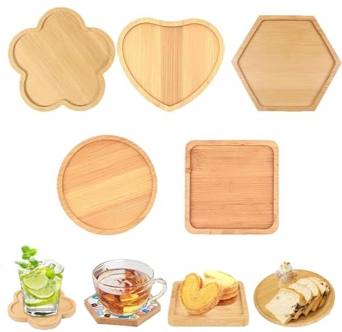 Guyode 5 Stück Bambus Untersetzer Bambus Mosaik Untersetzer 5 Formen Leere Bodenschalen für Bastelarbeiten DIY-Mosaikbedarf für Trinkbecher Pflanzen Kerzen Schalen Töpfe