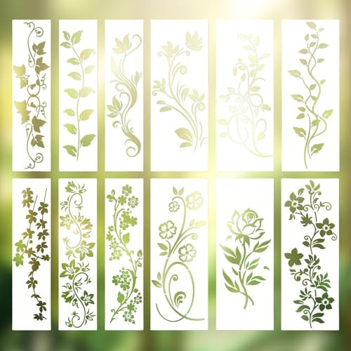 Hebterrka Schablonen Set Für Wandgestaltung, 12 Stück Wiederverwendbare Malschablonen Mit Pflanzenmustern, Ideal Für Acrylmalerei, Textilgestaltung Und Mehr