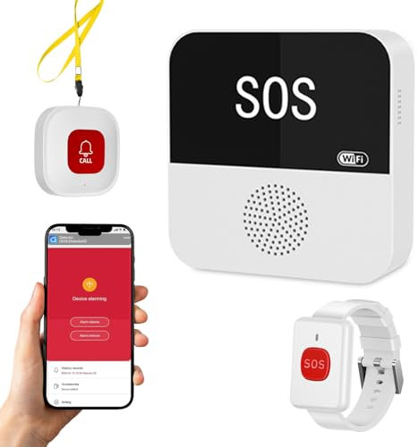 Pulsante di Emergenza per Anziani, WiFi Pulsante Emergenza Anziani Salvavita Anziani Sistema di Allarme di Emergenza con Braccialetto di Chiamata di Emergenza per Anziani(Supporto solo 2.4GHz Wi-Fi)