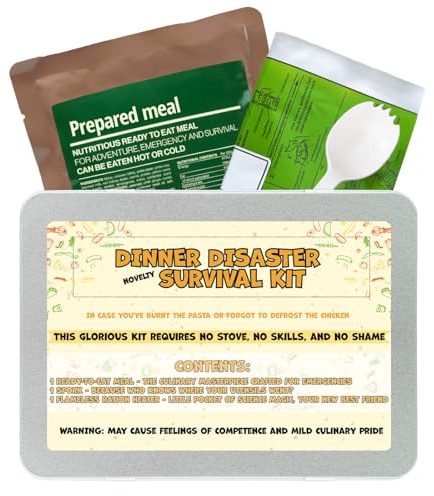 Dinner Disaster Survival Kit - Novelty Survival Meal Kit in a Tin – Prank Gift or Emergency Dinner Fix - Includes Heater, Meal & Spork