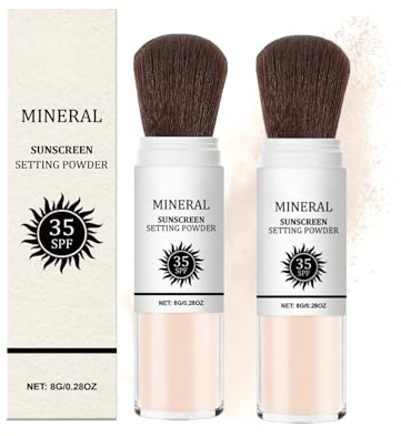 Scalp Sunscreen SPF 35 - Powder Sunscreen for Scalp 2Pcs - Mineral Powder Sunscreen Brush for Face -Travel Size UV Setting Powder -Long-Lasting Makeup,Oil Control - Invisible Zinc Oxide Sun Protection