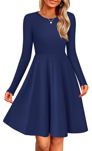 Zeagoo Vestido de Punto para Mujer de Invierno Elegante Manga Larga Cuello Redondo Vestidos de Suéter Midi Otoño Casual A-Line Vestido Marineblau L