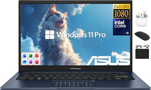 ASUS Vivobook Ordinateur portable FHD 14 2025 pour étudiant d'affaires, bureau à vie 2024, 13e Intel i3 6 cœurs (jusqu'à 4,5 GHz), 24 Go de RAM et 1 To de stockage (512 Go SSD + 500 Go de sortie