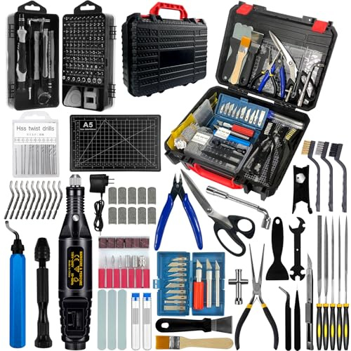 Kit d'accessoires d'imprimante 3D de 221 pièces, avec outil d'ébavurage, convient pour le démontage d'impression 3D, le nettoyage et le traitement de précision des boîtes à outils