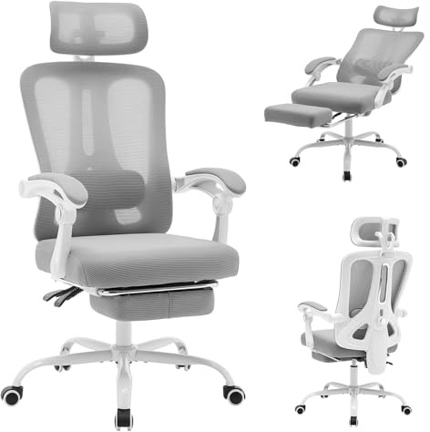 Salutmeuble Fauteuil de Bureau,Chaise Gaming, RÉglable,Pivotante avec Support Lombaire Réglable,Chaise De Bureau À Domicile avec Appuie-Pieds,Chaise De Jeu Haut en Maille Gris
