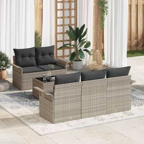 Qnhdfrt 4-teiliges Garten-Sofa-Set aus Poly-Rattan mit grauen Kissen, modernes Outdoor-Loungeset für Terrasse und Balkon