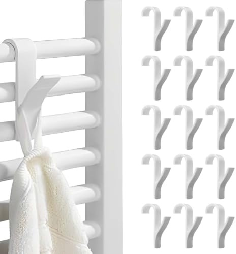 15 Pezzi Ganci Asciugamani Bianchi,Ganci Termoarredo Bagno, Appendi Accappatoio Bagno, Salvaspazio, Gancio Termoarredo Bagno Robusti per Appendini Asciugamani Termosifone
