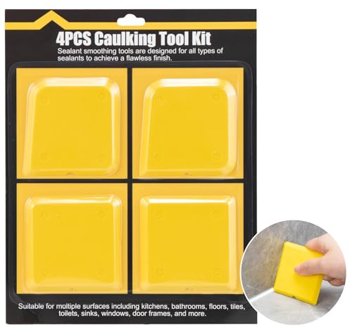 4-Piece Silicone Caulking Tool Kit with Multi-Edge Smoother & Applicator - Professional Sealant/Silicone Smoothing/Finishing Tool for Kitchen, Bathroom, Wall & Floor Tiles