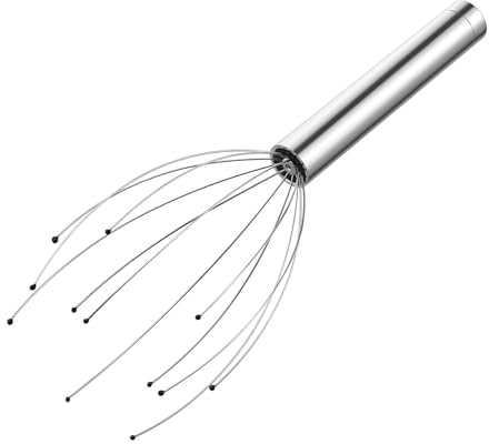 Beatifufu Elektrisches Kopfhautmassagegerät in Silber der Durchblutung und Stimulation der Haarfollikel aus Metall Kabellos für Männer und Frauen