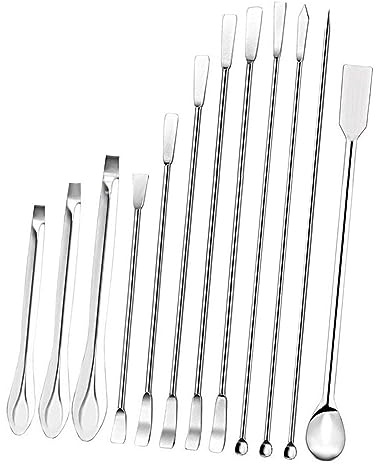 Akozon Forniture per Esperimenti con Paletta di Campionamento Multifunzionale in Acciaio Inossidabile 304 con Spatola Laboratorio 12 Pezzi