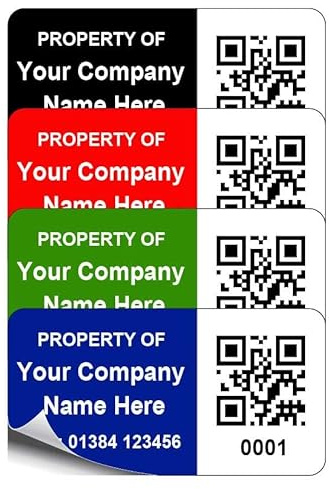 250 Personalised Custom QR Code Asset Inventory Labels - 38mm x 20mm Permanent Synthetic PP Labels - Simply Choose a Colour, Add Information and Identify Numbers Required (P/NO. CQRAL10)