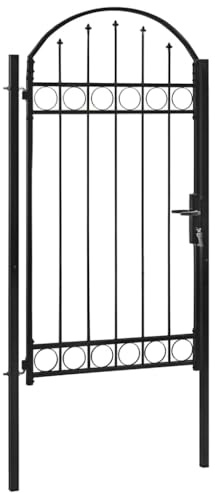 Portail de clôture avec pointe bombée en acier revêtu par pulvérisation, 100 x 250 cm, porte de jardin robuste pour l'extérieur, porte de jardin sûre, avec serrure et poignée