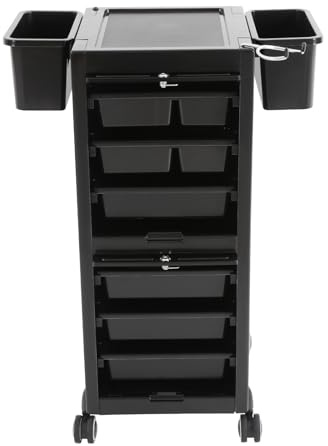 Carrello da parrucchiere, 6 piani, carrello da lavoro, parrucchiere, 2 cestini, girevole a 360°, carrello cosmetico, carrello da salone, adatto per diverse occasioni