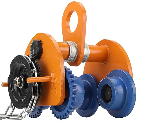 Mreryyse Laufkatze 2000 kg Tragkraft Rollfahrwerk mit Doppelrädern, einstellbar für I-Trägerflanschbreite 80mm - 168mm, Manuelle Kettenzug Laufkatze Hochleistungs-Garagenhebezeug mit 3m Kette